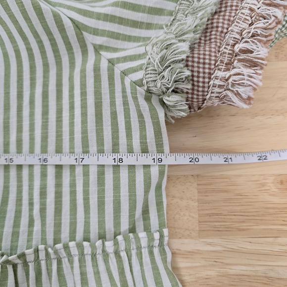 Tuckernuck Sage Green Striped Tiered Fringe Mini Dress Womens Medium Cotton M - Picture 6 of 10